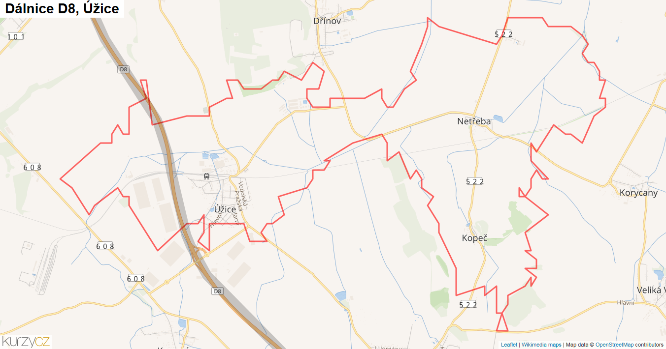 Úžice, Dálnice D8 - Mapa