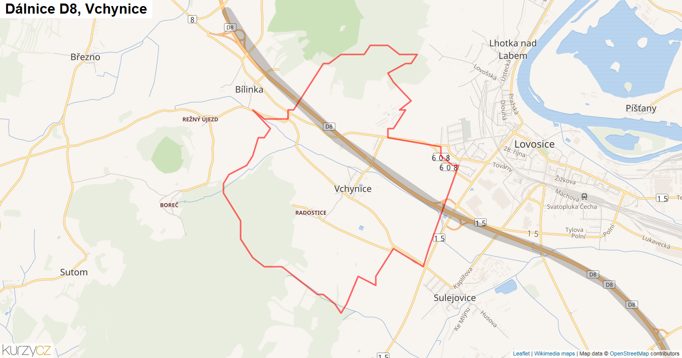 Vchynice, Dálnice D8 - Mapa
