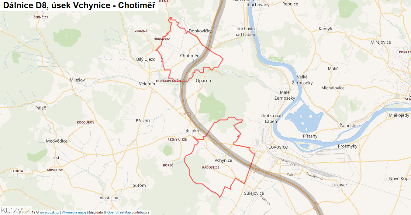 Úsek Vchynice - Chotiměř, Dálnice D8 - Mapa