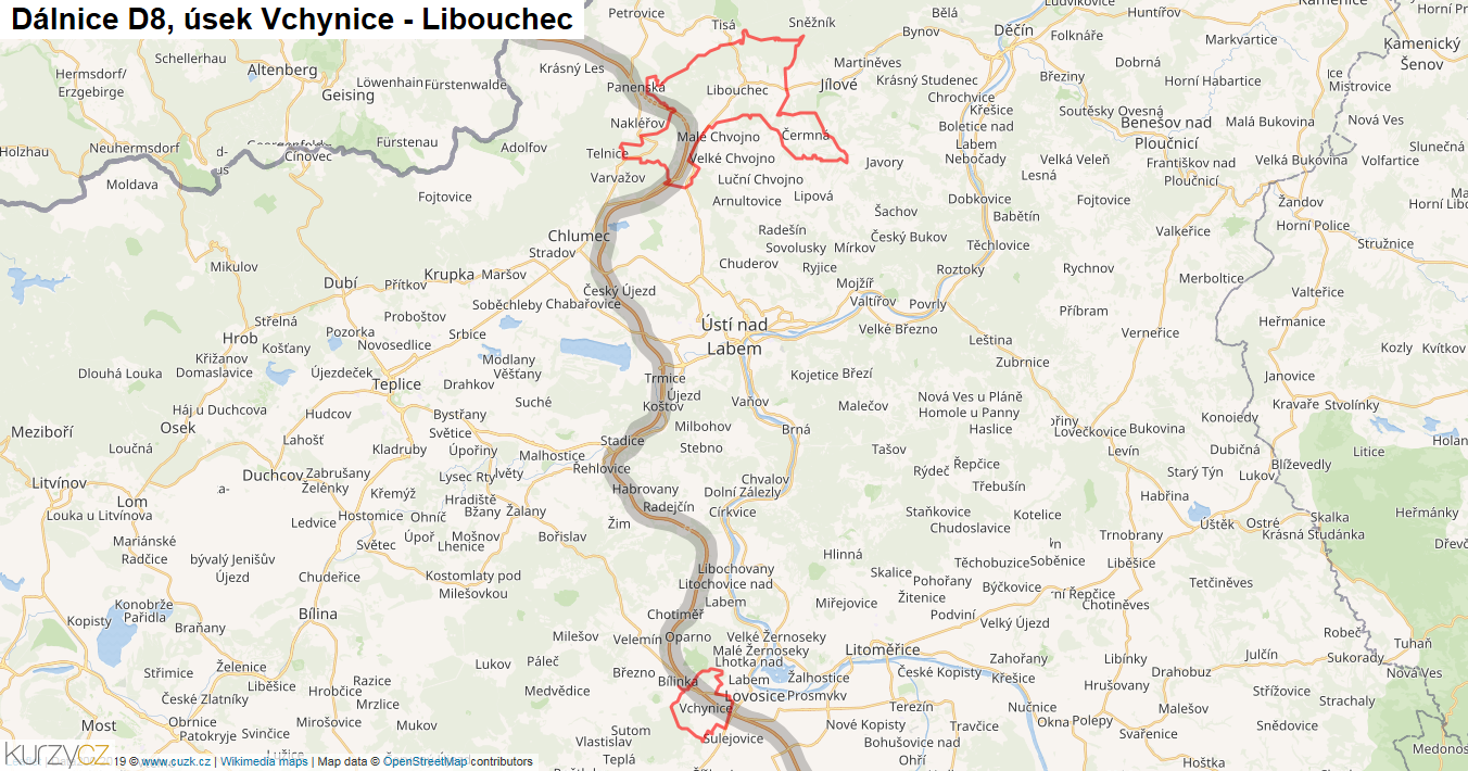 Úsek Vchynice - Libouchec, Dálnice D8 - Mapa