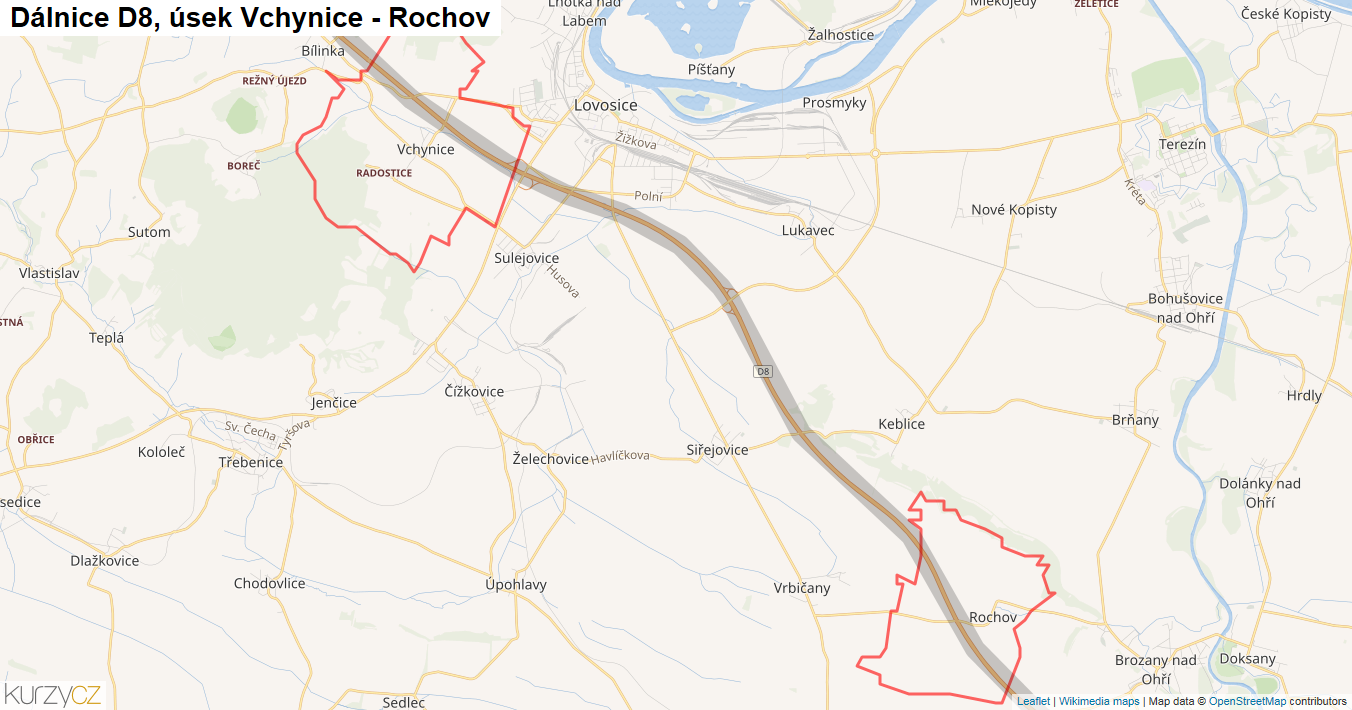 Úsek Vchynice - Rochov, Dálnice D8 - Mapa