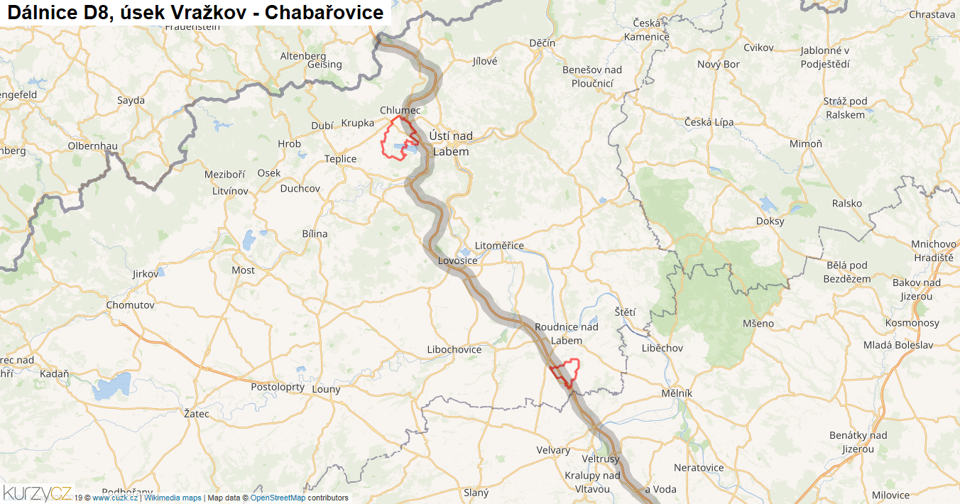 Úsek Vražkov - Chabařovice, Dálnice D8 - Mapa