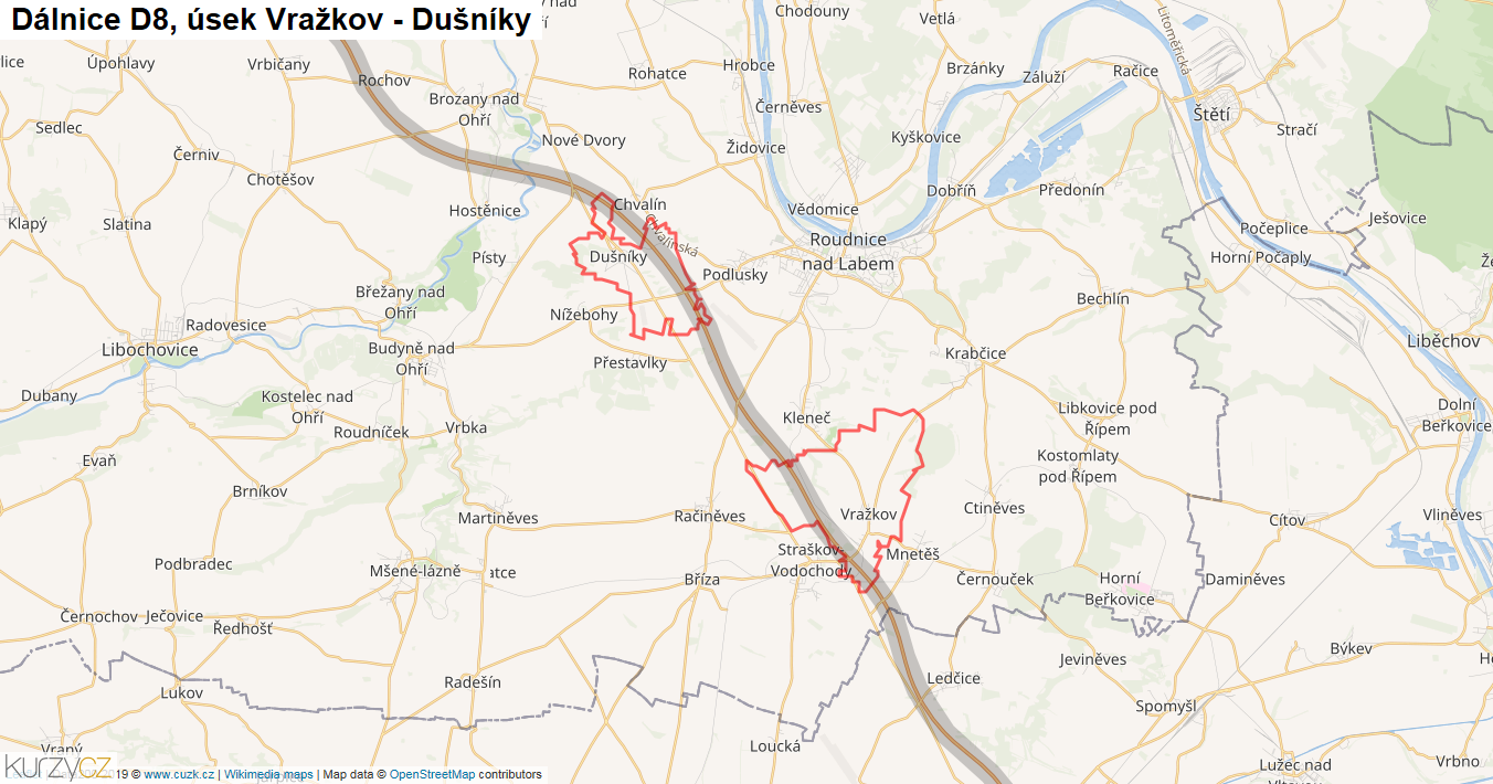 Úsek Vražkov - Dušníky, Dálnice D8 - Mapa