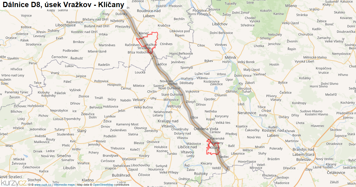 Úsek Vražkov - Klíčany, Dálnice D8 - Mapa