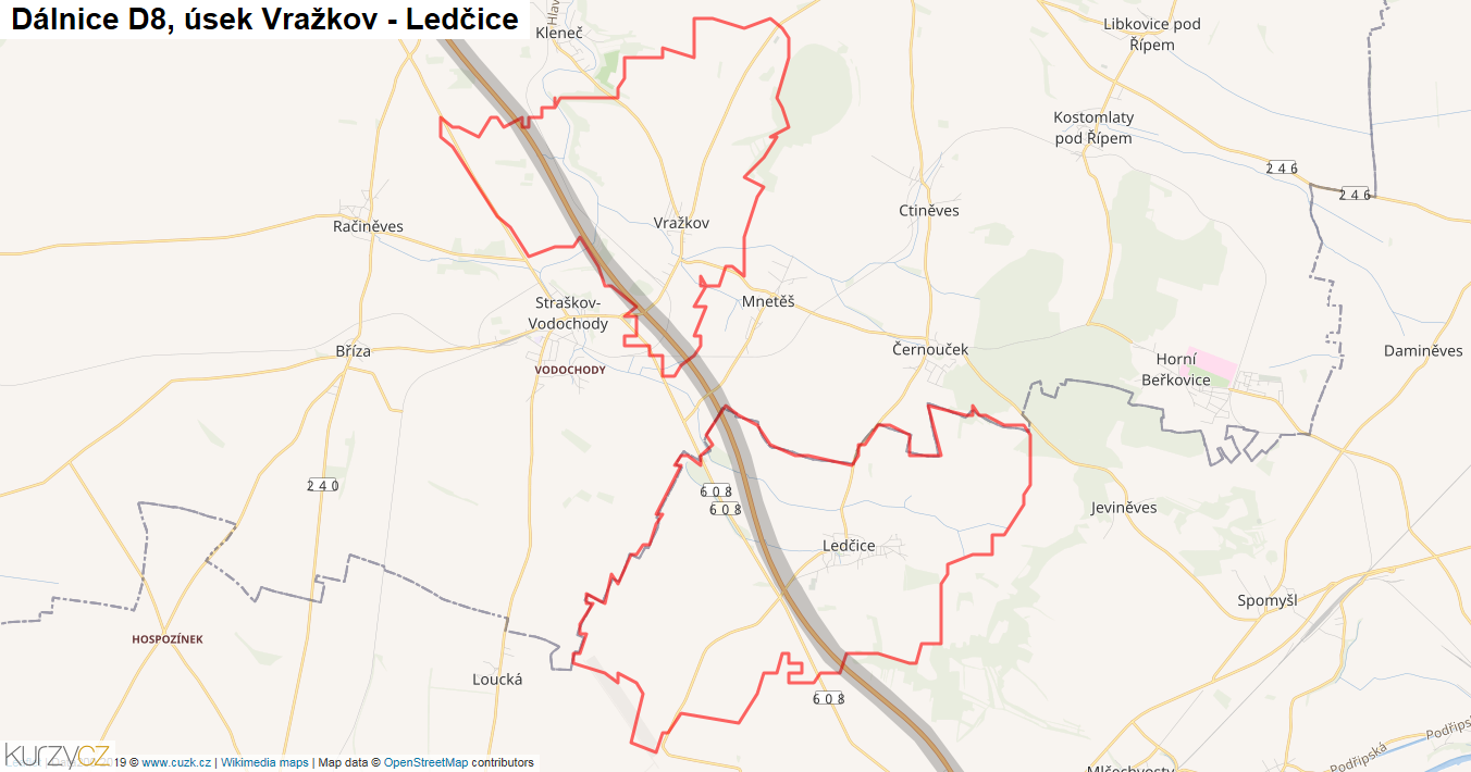 Úsek Vražkov - Ledčice, Dálnice D8 - Mapa