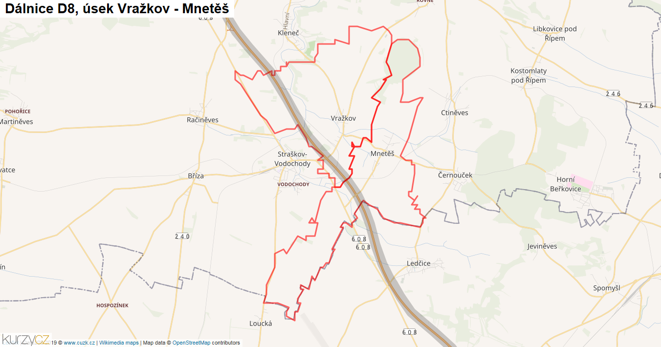 Úsek Vražkov - Mnetěš, Dálnice D8 - Mapa