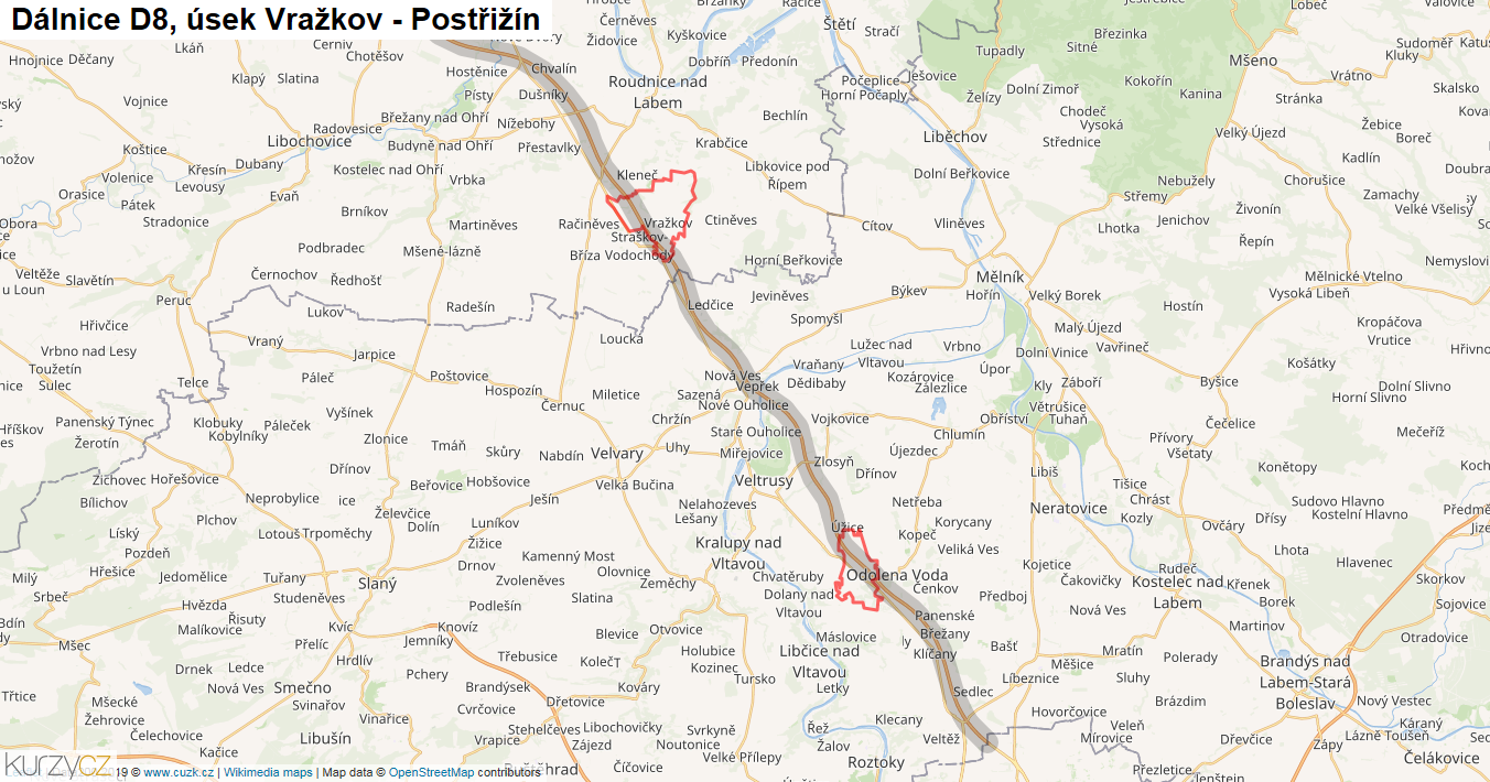 Úsek Vražkov - Postřižín, Dálnice D8 - Mapa