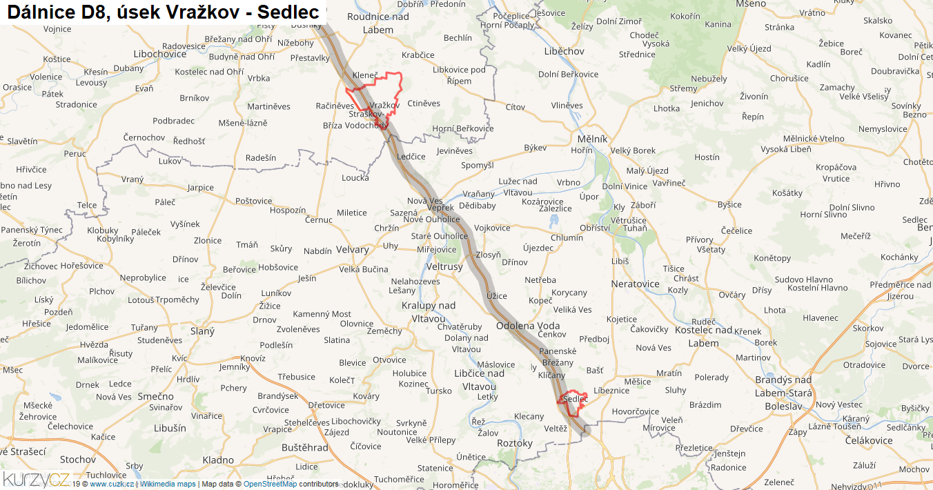 Úsek Vražkov - Sedlec, Dálnice D8 - Mapa