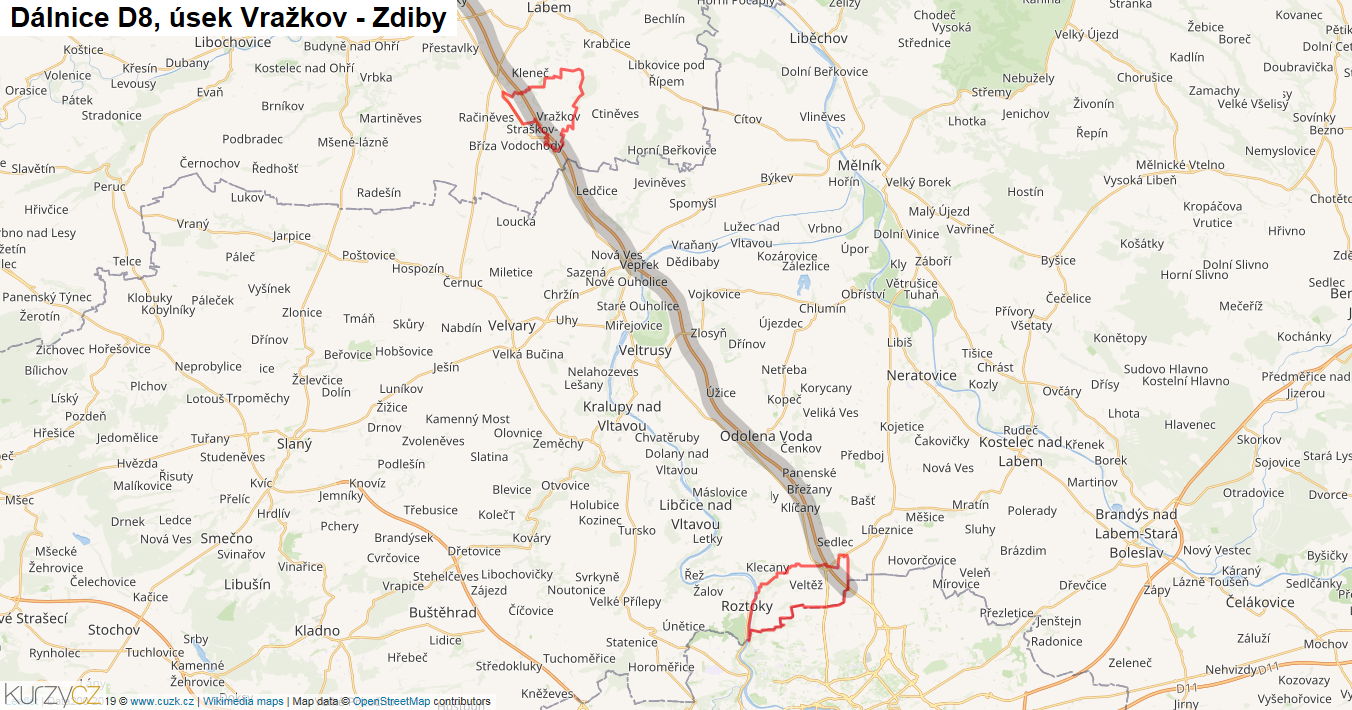 Úsek Vražkov - Zdiby, Dálnice D8 - Mapa