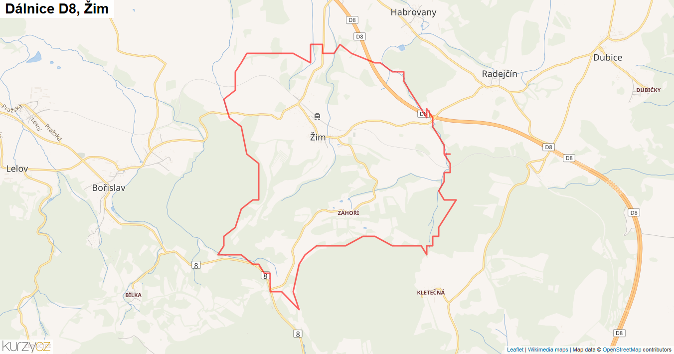 Žim, Dálnice D8 - Mapa