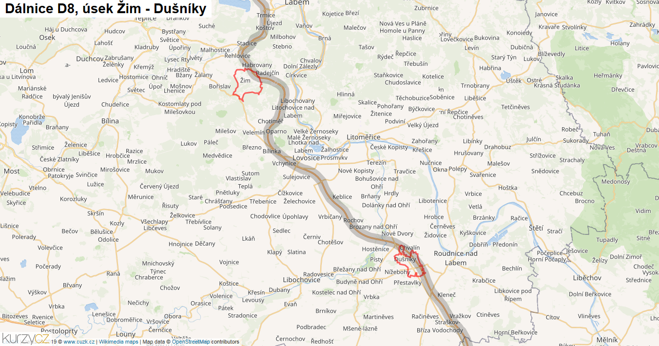 Úsek Žim - Dušníky, Dálnice D8 - Mapa