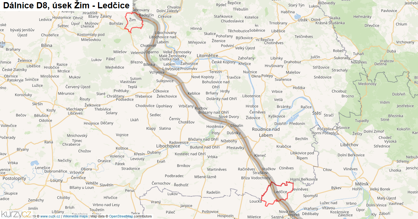 Úsek Žim - Ledčice, Dálnice D8 - Mapa
