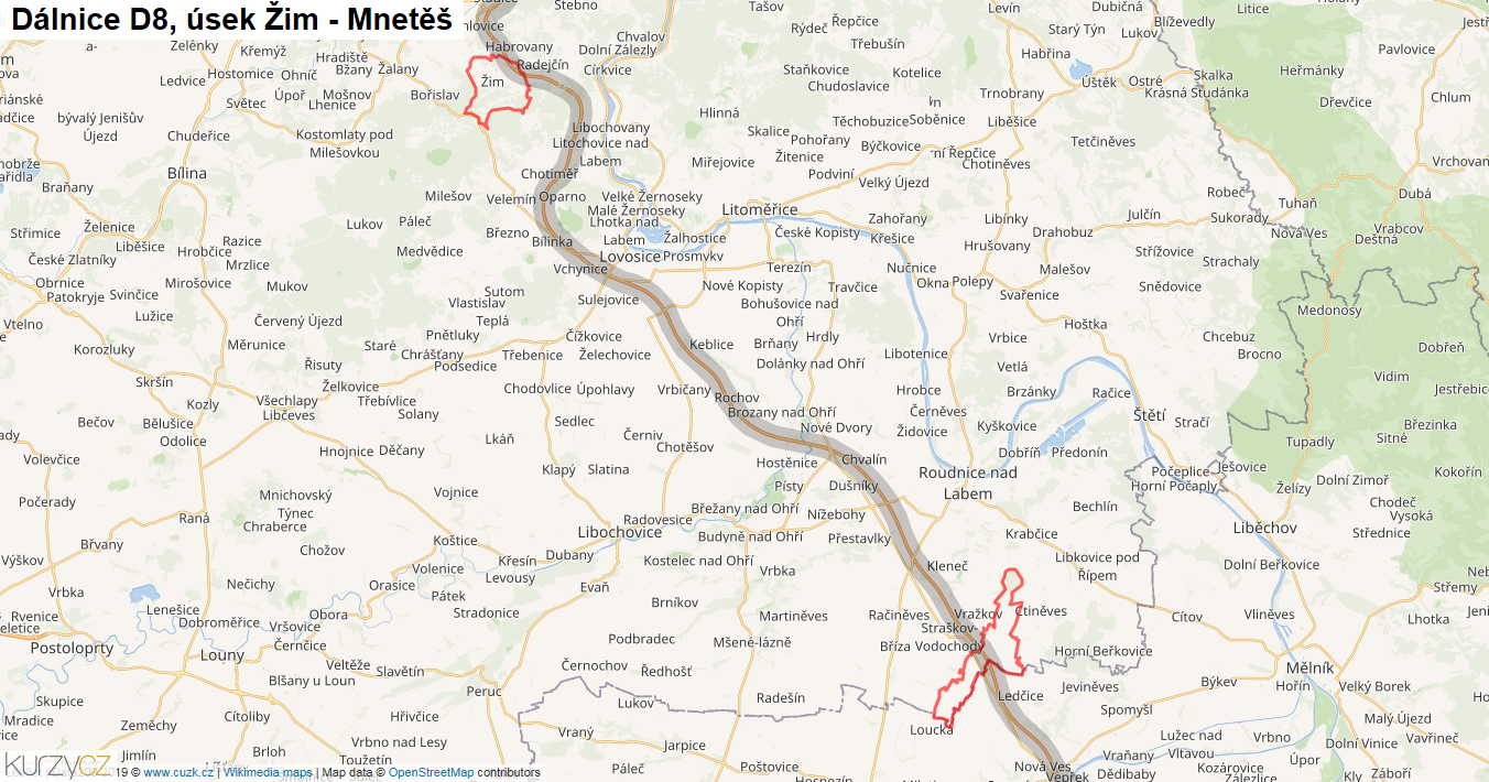 Úsek Žim - Mnetěš, Dálnice D8 - Mapa