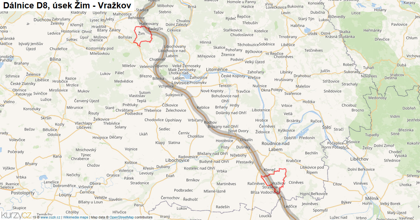 Úsek Žim - Vražkov, Dálnice D8 - Mapa