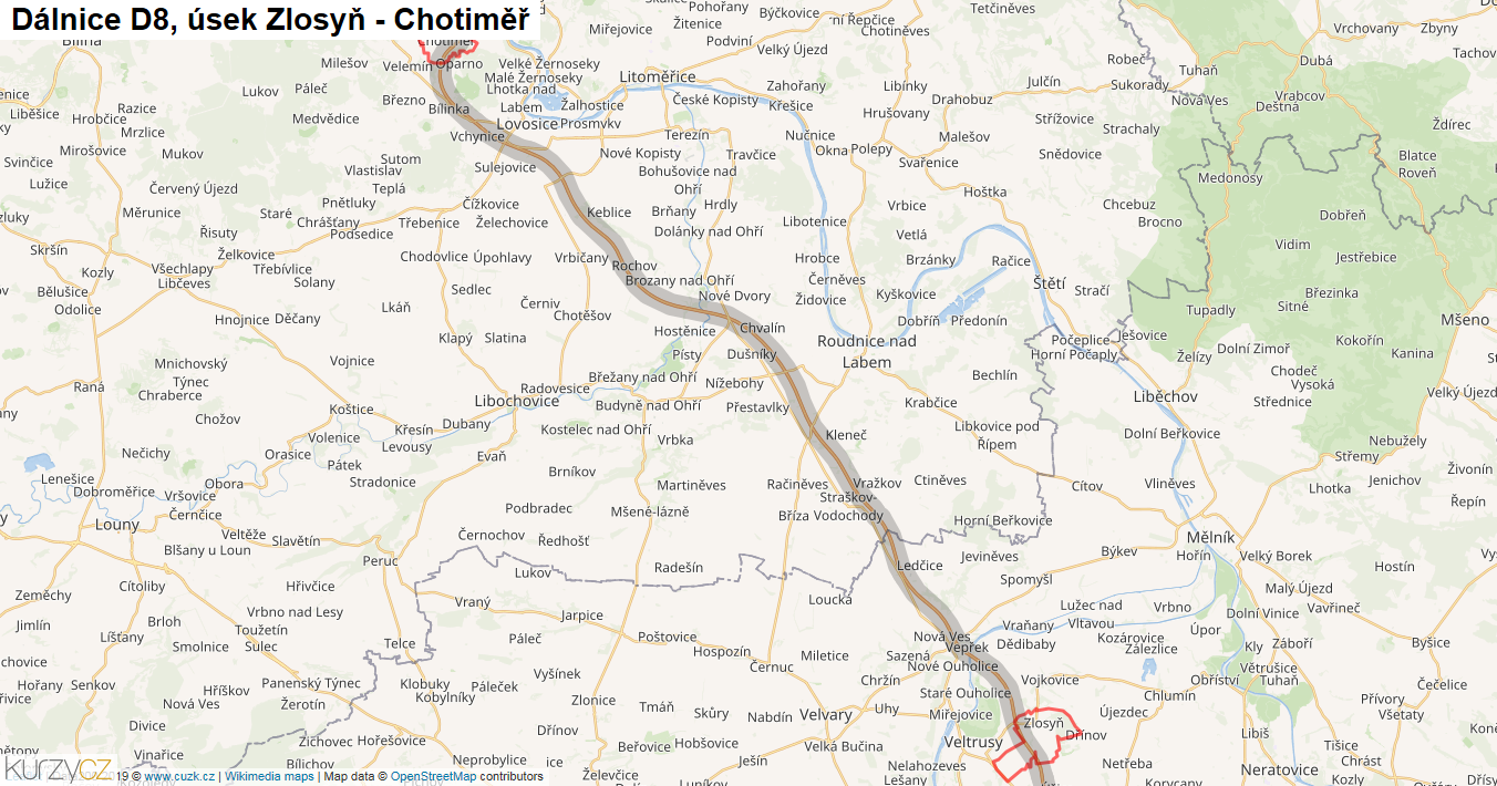 Úsek Zlosyň - Chotiměř, Dálnice D8 - Mapa