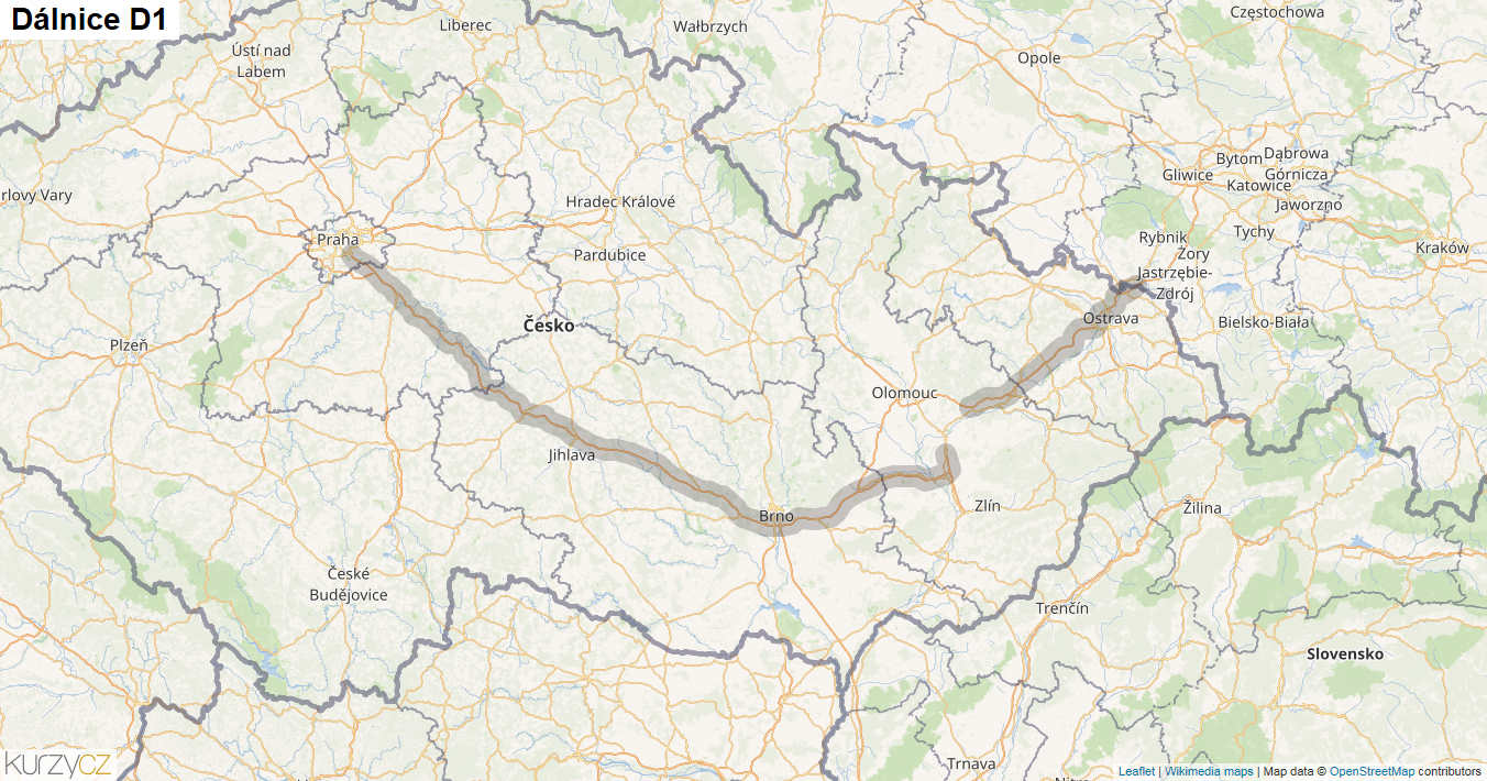 Dálnice D1 - mapa Dálnice D1