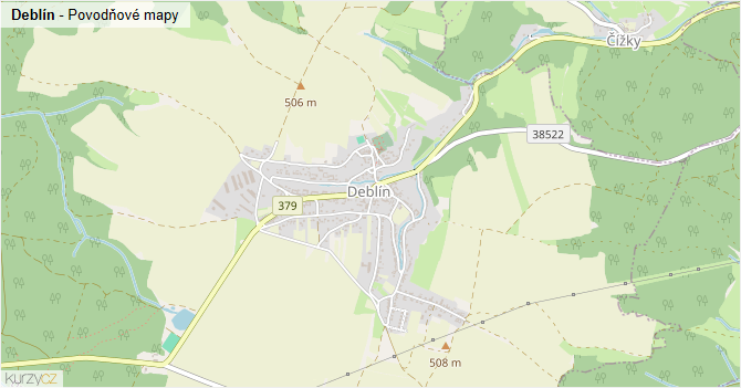 Deblín - záplavové mapy stoleté vody