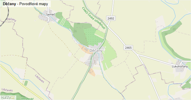 Děčany - záplavové mapy stoleté vody