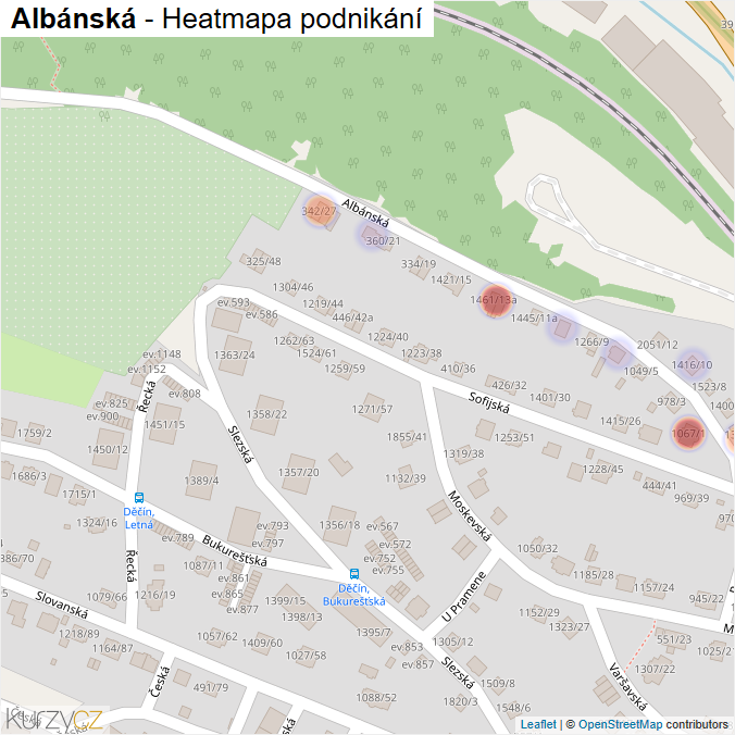 Mapa Albánská - Firmy v ulici.