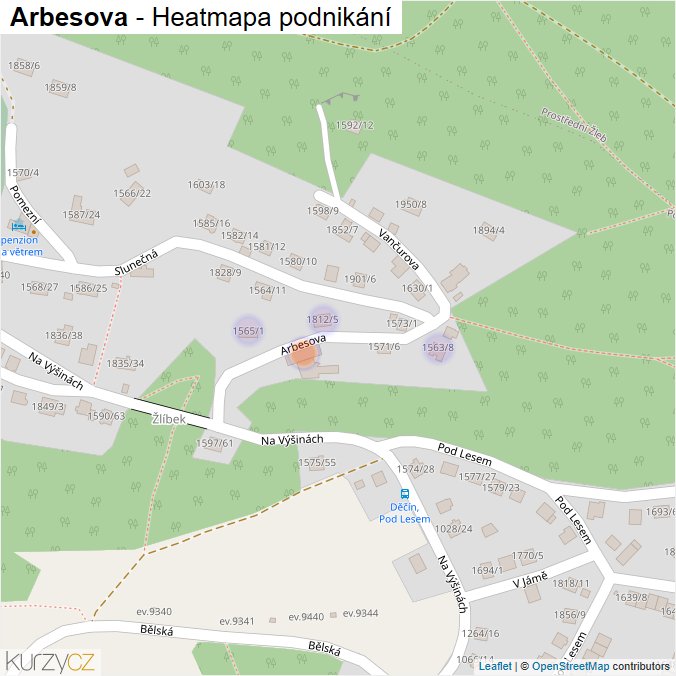 Mapa Arbesova - Firmy v ulici.