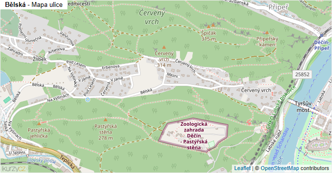 Bělská - mapa ulice