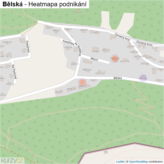 Mapa Bělská - Firmy v ulici.