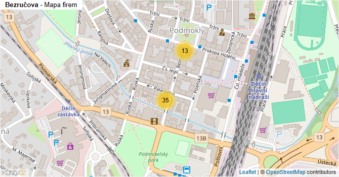Bezručova - mapa firem