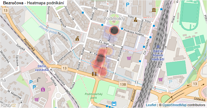 Bezručova - mapa podnikání