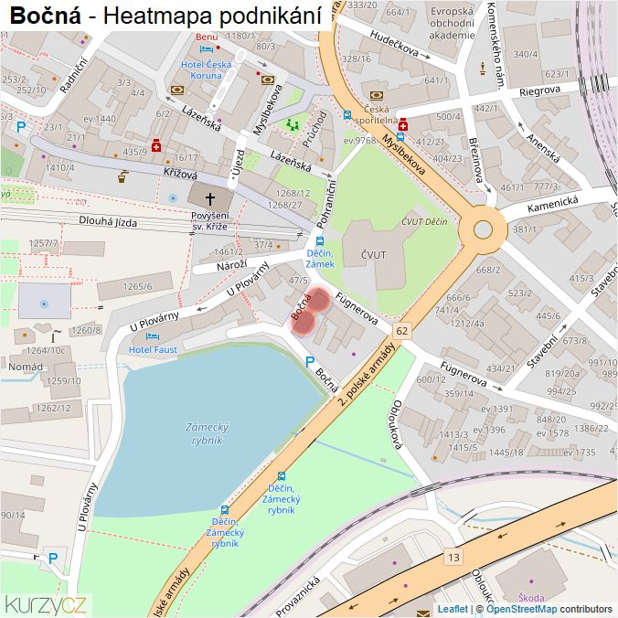Mapa Bočná - Firmy v ulici.