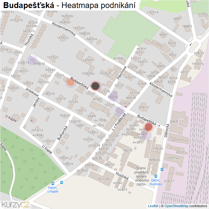 Mapa Budapešťská - Firmy v ulici.
