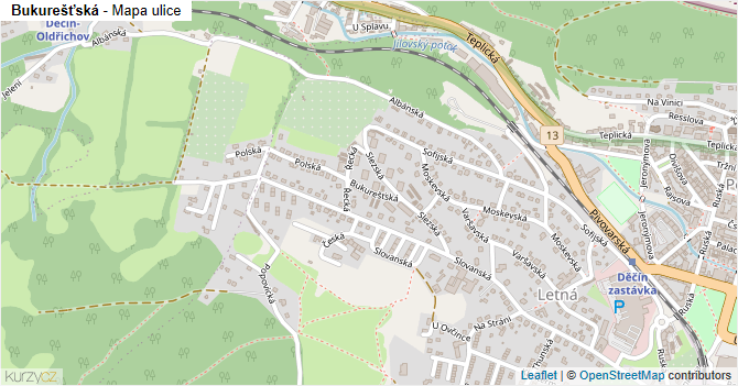 Bukurešťská - mapa ulice