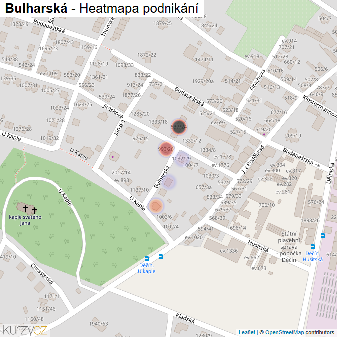 Mapa Bulharská - Firmy v ulici.