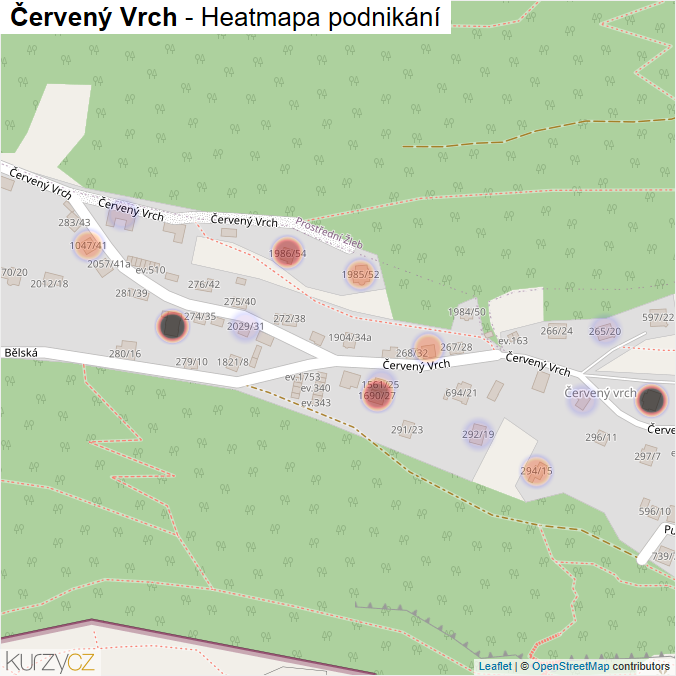 Mapa Červený Vrch - Firmy v ulici.