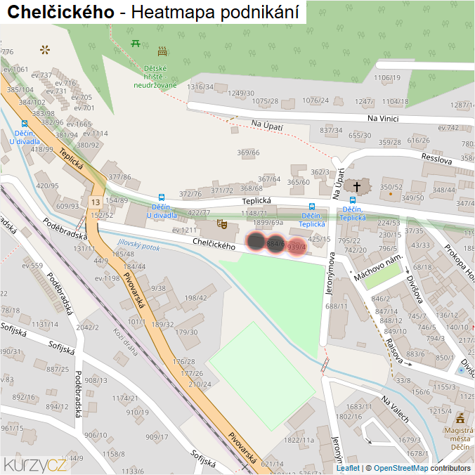 Mapa Chelčického - Firmy v ulici.
