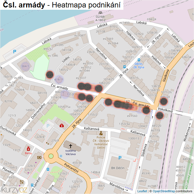 Mapa Čsl. armády - Firmy v ulici.