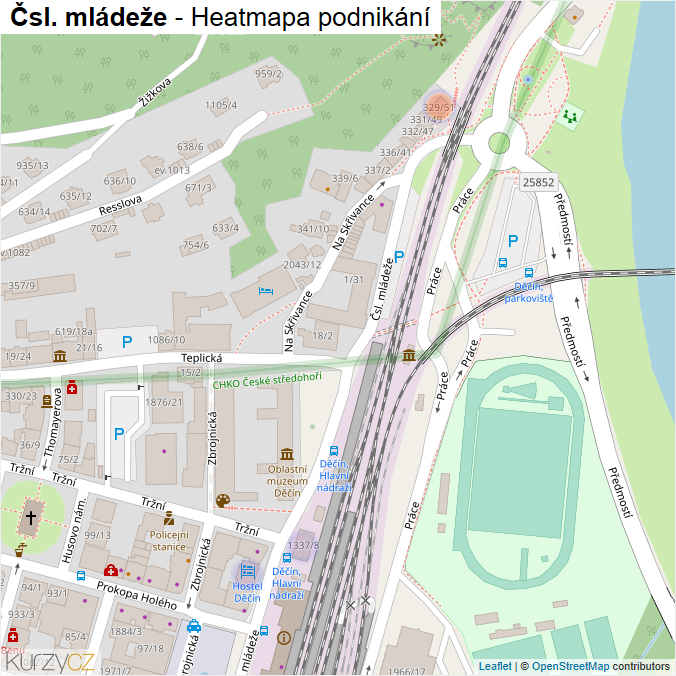 Mapa Čsl. mládeže - Firmy v ulici.