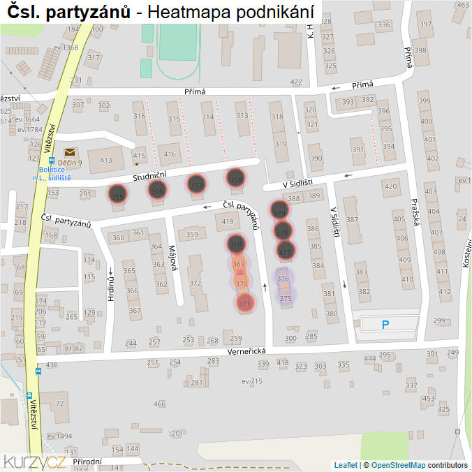 Mapa Čsl. partyzánů - Firmy v ulici.