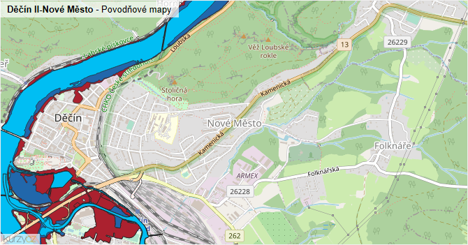 Děčín II-Nové Město - záplavové mapy stoleté vody