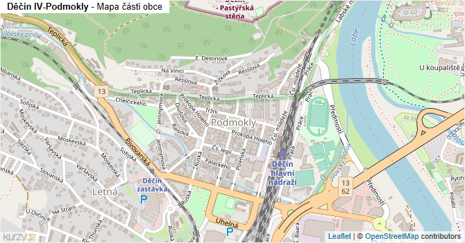 Děčín IV-Podmokly - mapa části obce