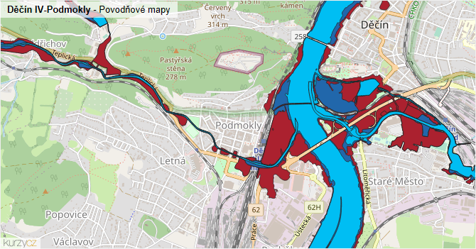 Děčín IV-Podmokly - záplavové mapy stoleté vody