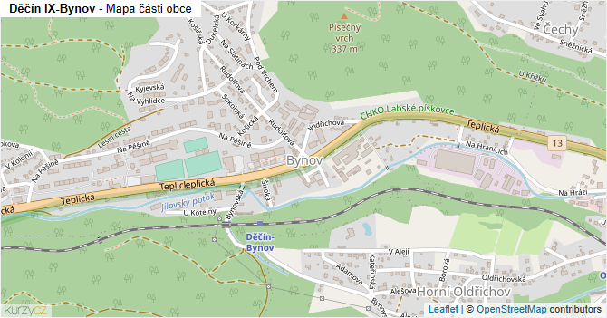 Děčín IX-Bynov - mapa části obce