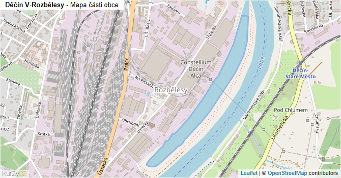 Děčín V-Rozbělesy - mapa části obce