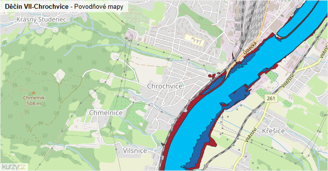 Děčín VII-Chrochvice - záplavové mapy stoleté vody