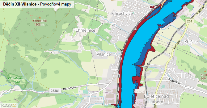 Děčín XII-Vilsnice - záplavové mapy stoleté vody