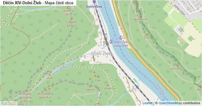Děčín XIV-Dolní Žleb - mapa části obce
