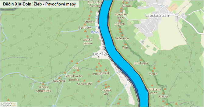 Děčín XIV-Dolní Žleb - záplavové mapy stoleté vody