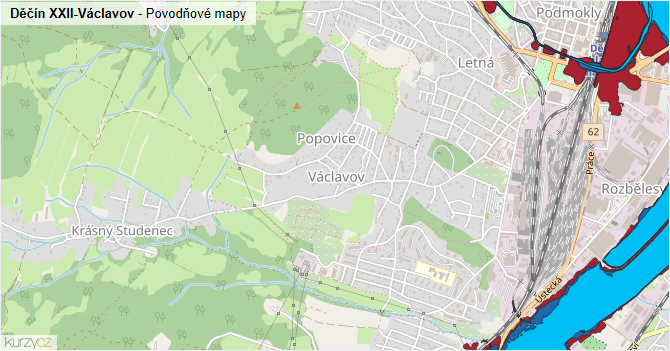 Děčín XXII-Václavov - záplavové mapy stoleté vody