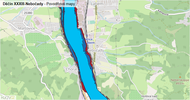 Děčín XXXIII-Nebočady - záplavové mapy stoleté vody