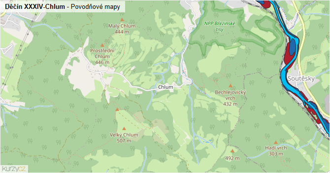 Děčín XXXIV-Chlum - záplavové mapy stoleté vody