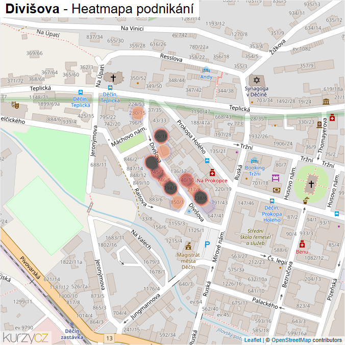 Mapa Divišova - Firmy v ulici.
